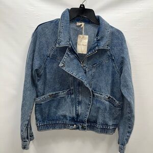 Hem & Thread Jacket Women’s Large Blue Cotton Denim Full Zip Snap Pockets